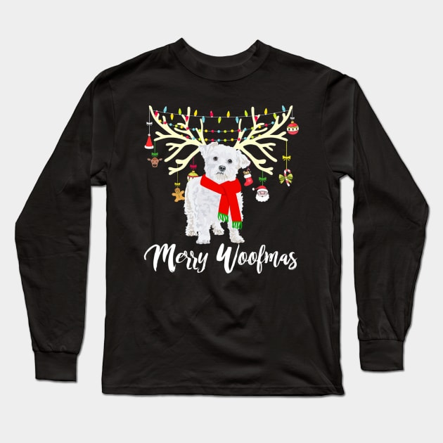 Merry Woofmas Maltese Reindeer Christmas Long Sleeve T-Shirt by IainDodes